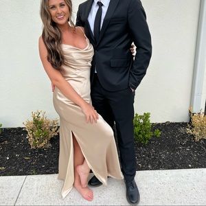 Revelry Bridesmaid Dress / Gown - Skye Satin - gold champagne